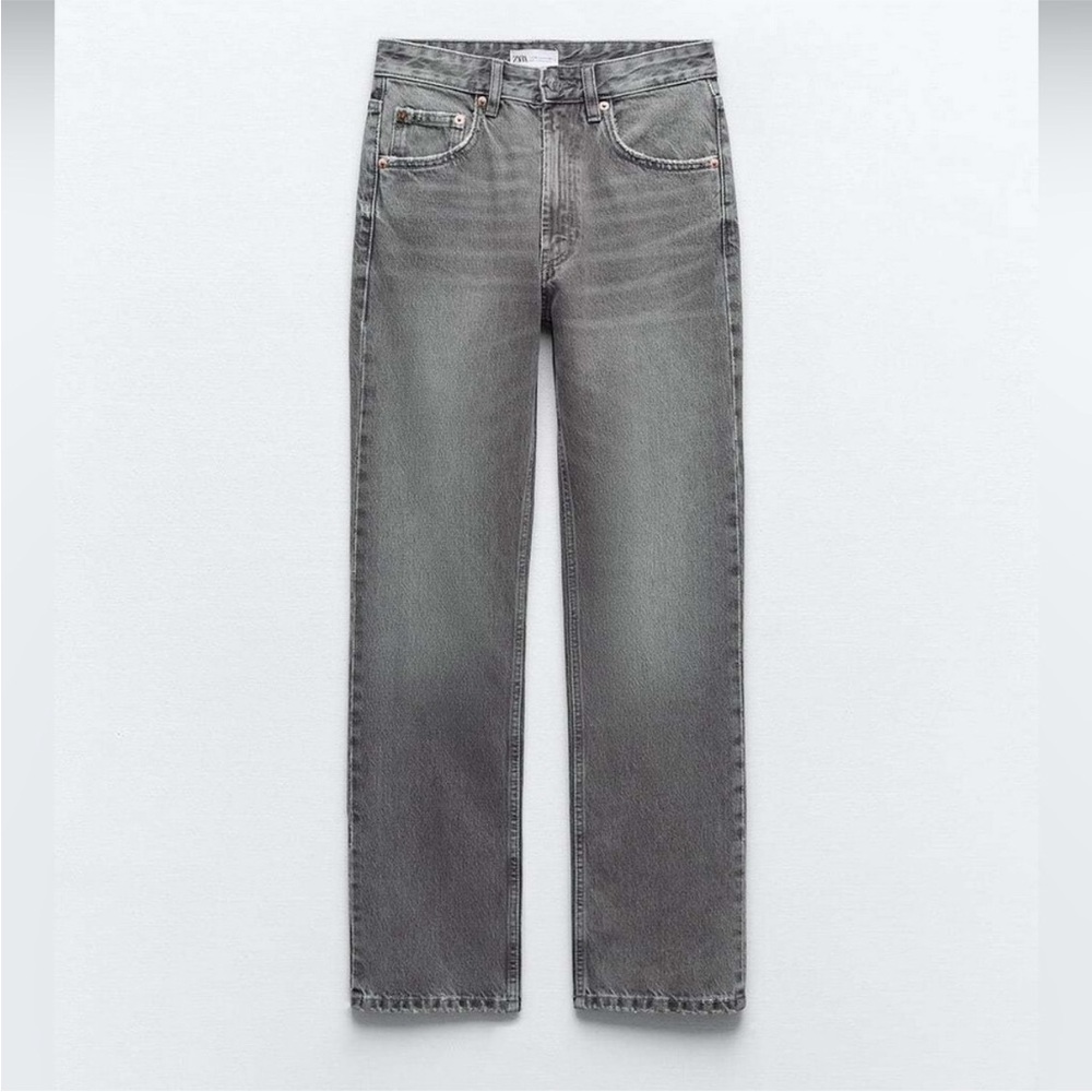 Zara Women's Gray High Rise Straight Leg Jeans